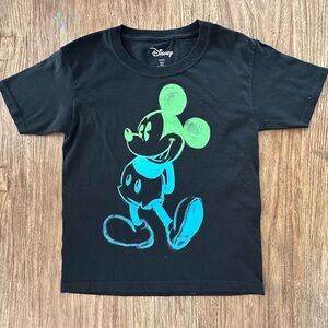 Disney Kids Black Tee with Green and Blue Mickey Design